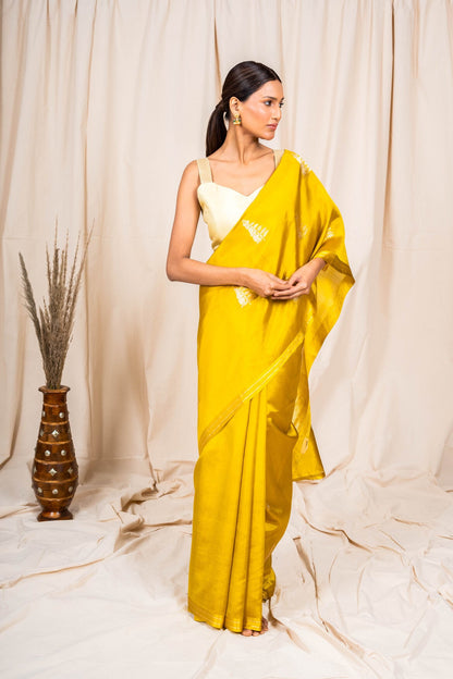 Golden Yellow Soft Silk Handwoven Banaras Saree
