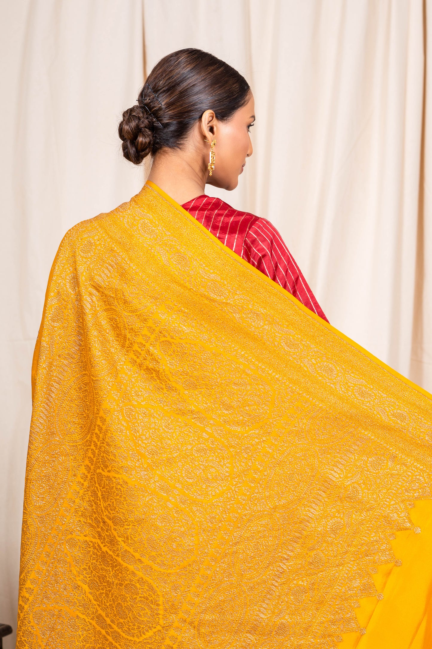 Mustard Banarasee Handwoven Saree