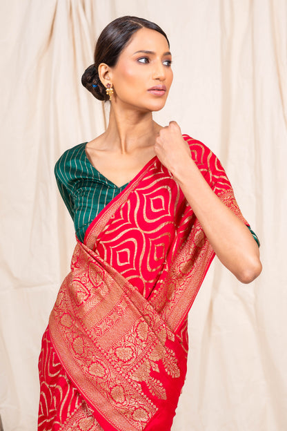 Red Crepe Silk Banarasi Saree
