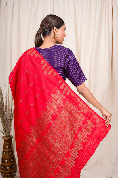 Red Raw Silk Handwoven Banarasee Saree