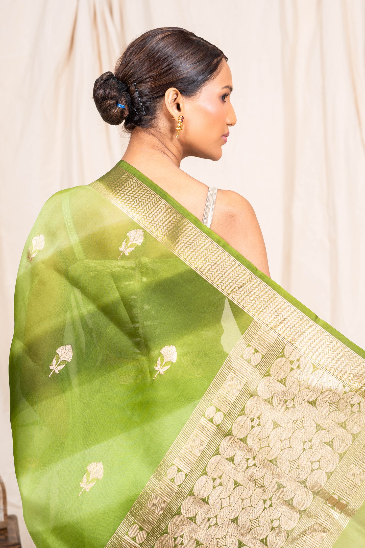 Pista Green Organza Handwoven Banaras Saree