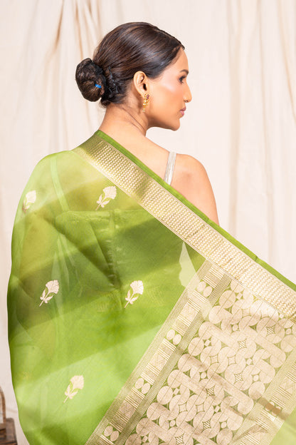 Pista Green Organza Handwoven Banaras Saree