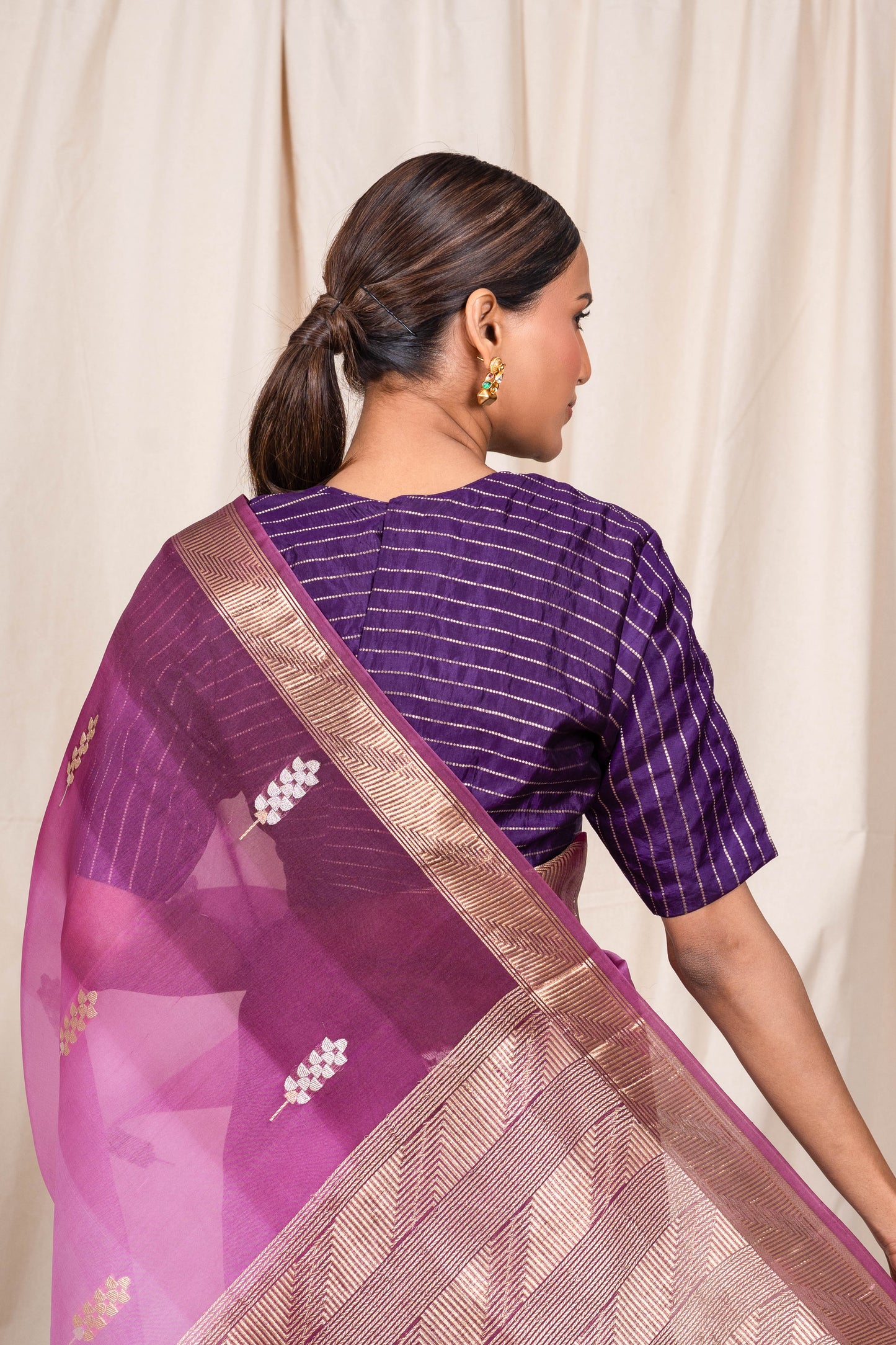 Purple Organza Handwoven Banaras Saree