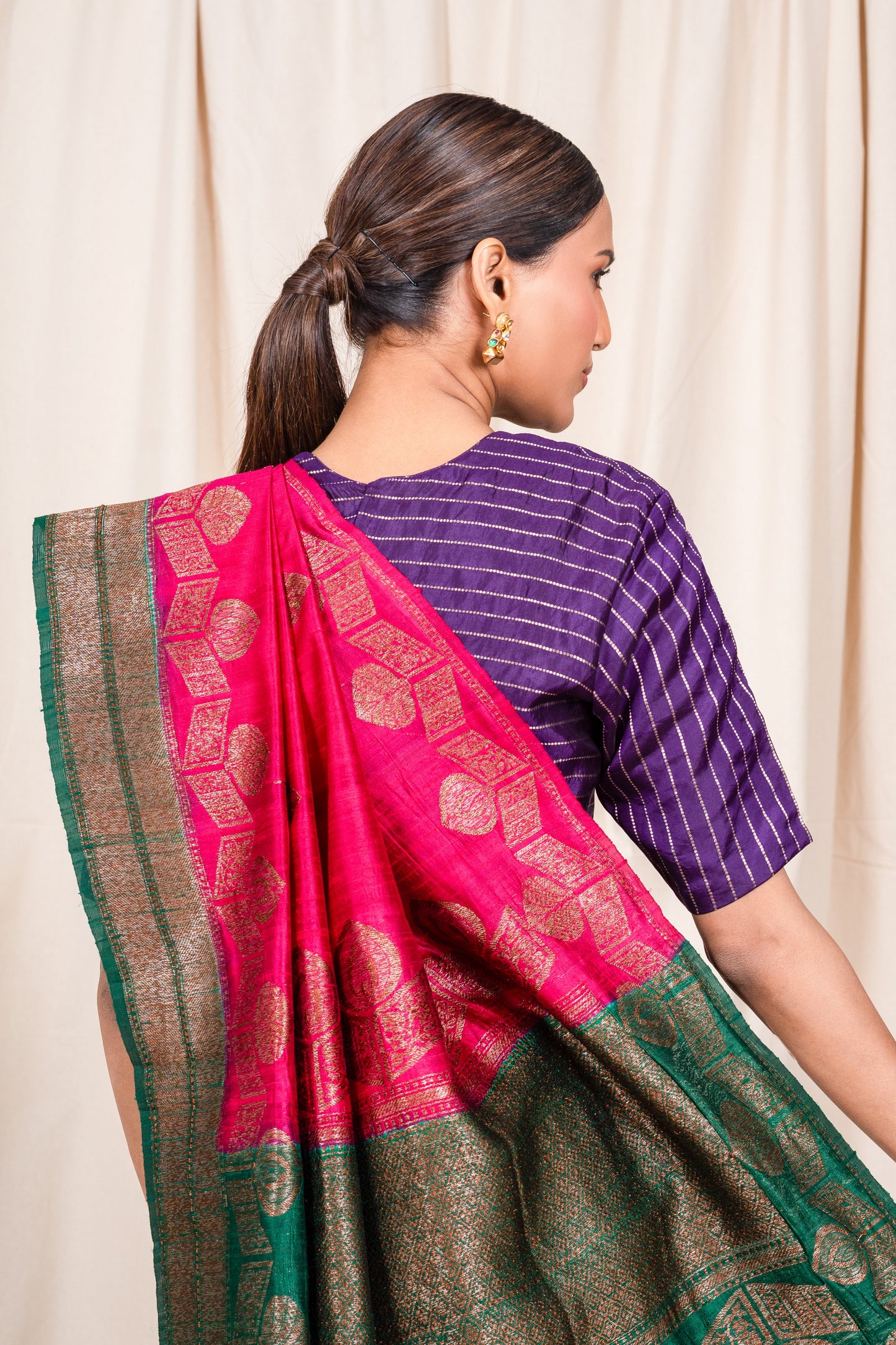 Rani Pink Raw Silk Banarasee Handwoven Saree
