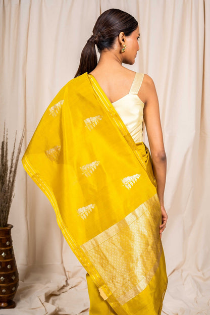 Golden Yellow Soft Silk Handwoven Banaras Saree