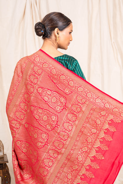 Red Crepe Silk Banarasi Saree