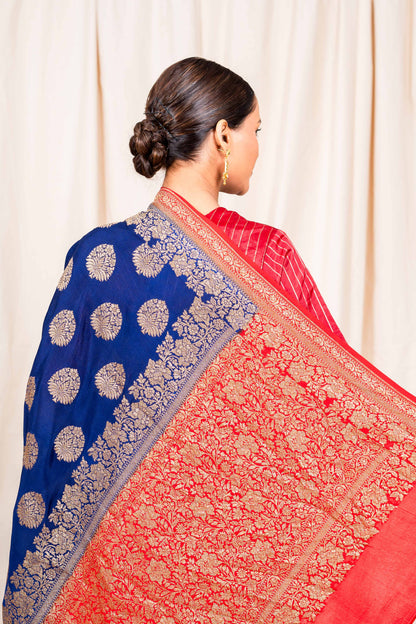 Navy Blue Crepe Silk Handwoven Banarasee Saree