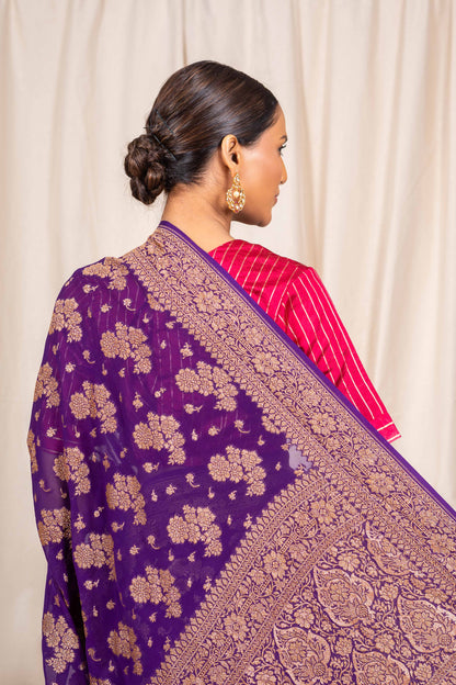 Purple Khaddi Georgette Handwoven Banarasee Saree