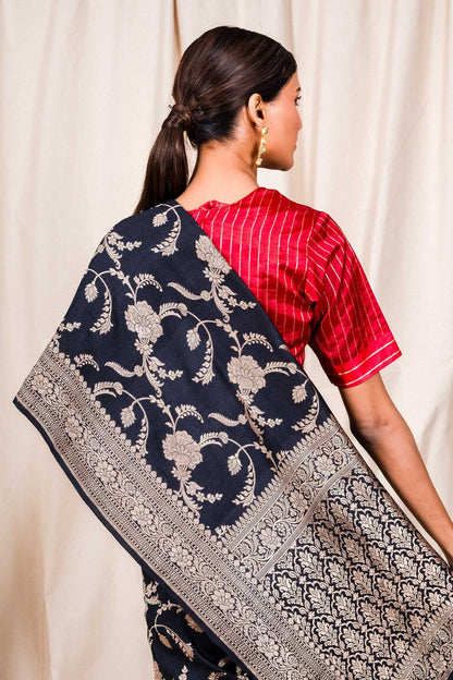 Black Tussar Georgette Handwoven Banaras Saree