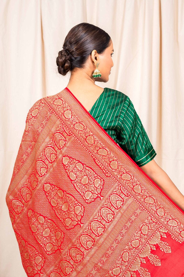 Red Crepe Silk Handwoven Banarasee Saree