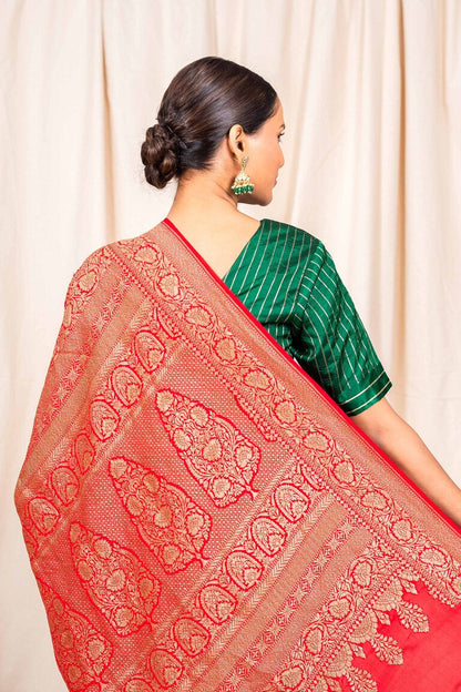 Red Crepe Silk Handwoven Banarasee Saree