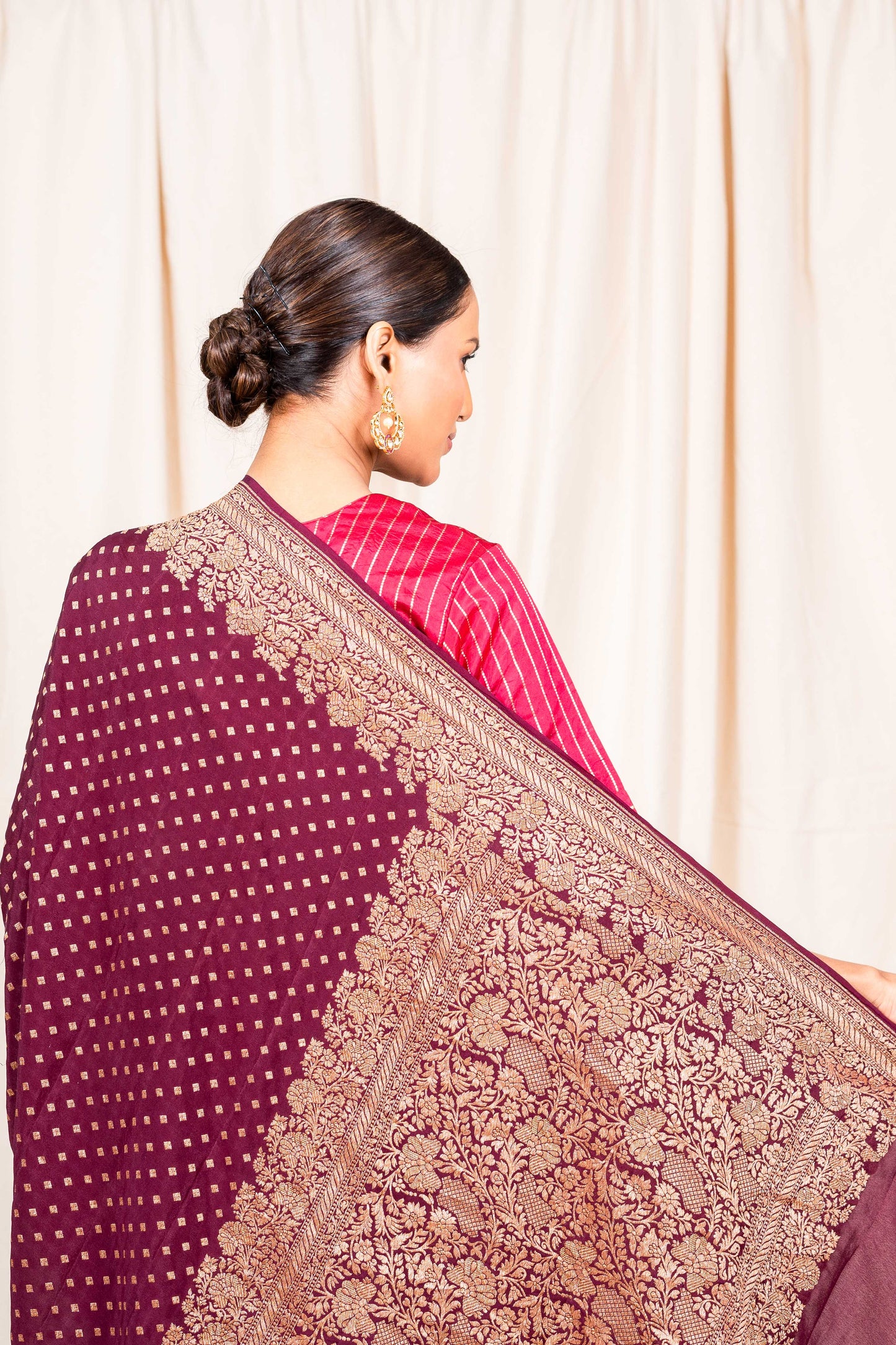 Coffee Brown Crepe Silk Handwoven Banarasee Saree