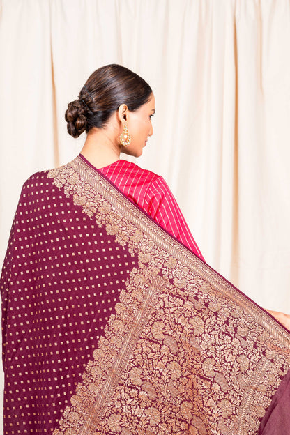 Coffee Brown Crepe Silk Handwoven Banarasee Saree