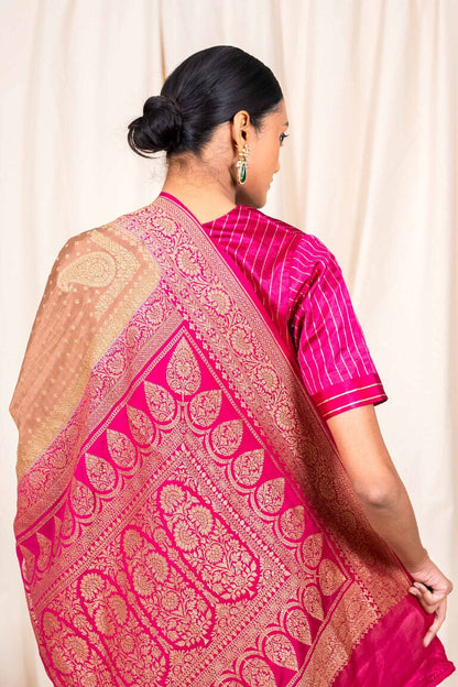 Dusky Chiku Crepe Silk Handwoven Banarasee Saree
