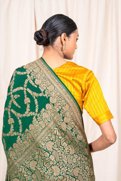 Bottle Green Banarasee Handwoven Saree