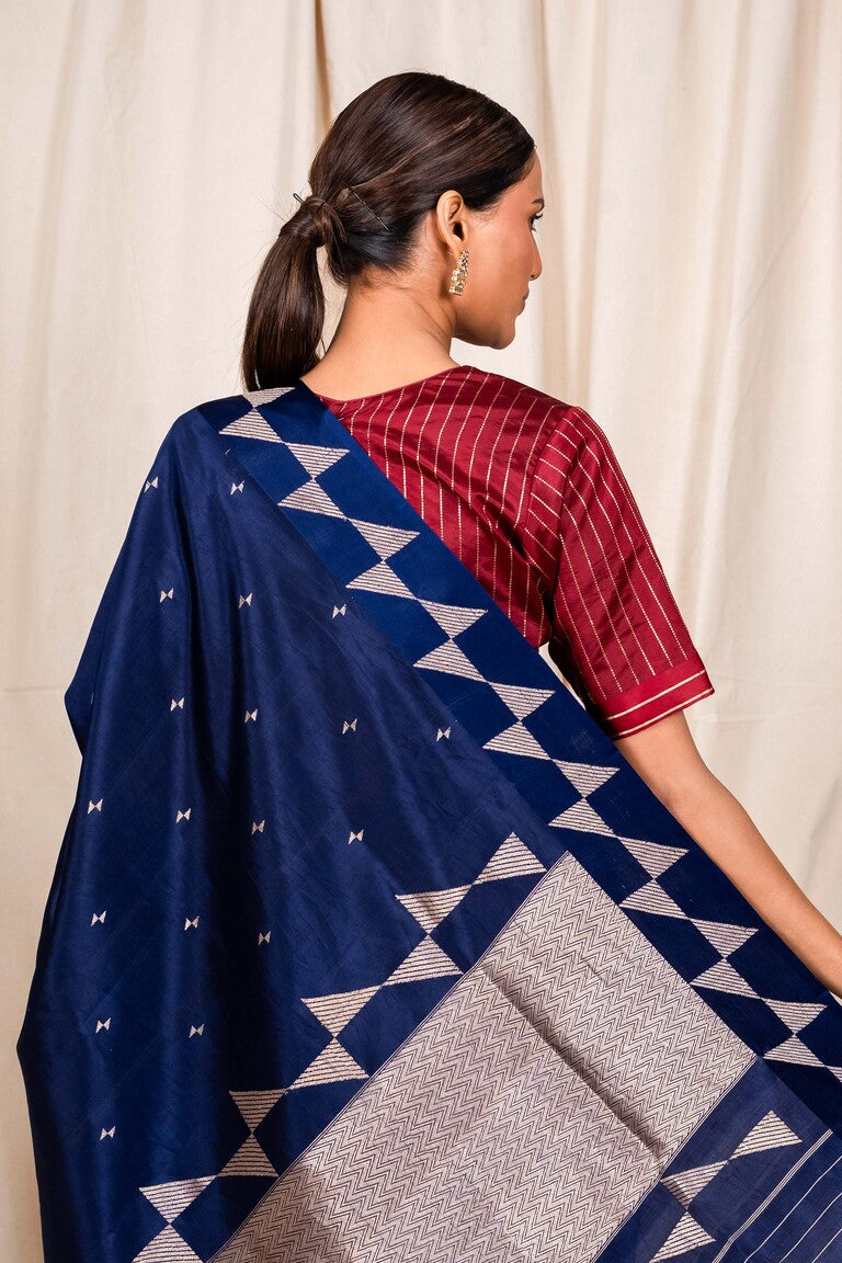 Navy Blue Soft Silk Handwoven Banaras Saree