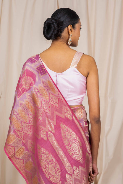 Mauve Tussar georgette Banarasee Handwoven Saree