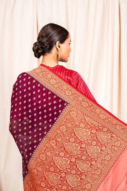 Wine Khaddi Georgette Handwoven Banaras Saree