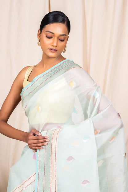 Sky Blue Organza Silk Handwoven Banaras Saree
