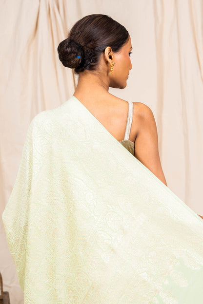 Pastel Sea Green Crepe Silk Handwoven Banarasee Saree