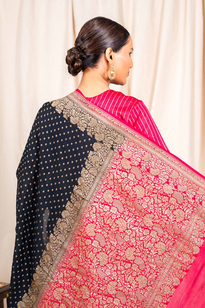 Black Crepe Silk Handwoven Banarasee Saree