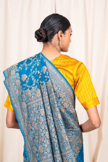 German Blue Banarasee Handwoven Saree