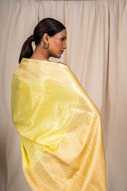 Lemon Yellow Mashru Satin Handwoven Banarasee Saree