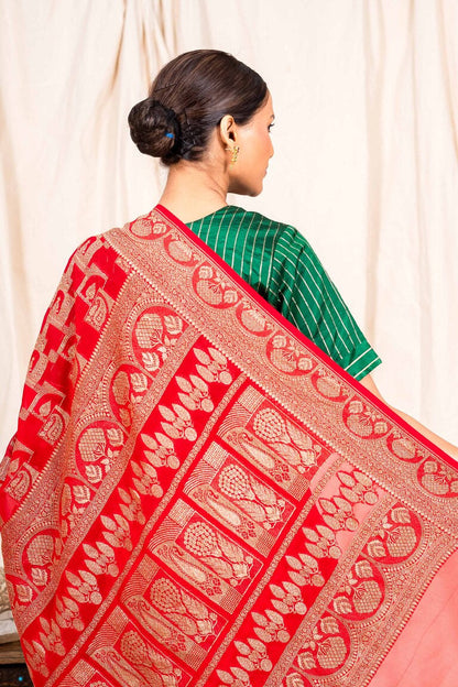 Red Khaddi Georgette Handwoven Banaras Saree