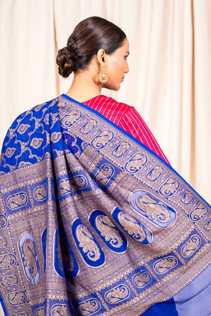 Royal Blue Khaddi Georgette Handwoven Banaras Saree