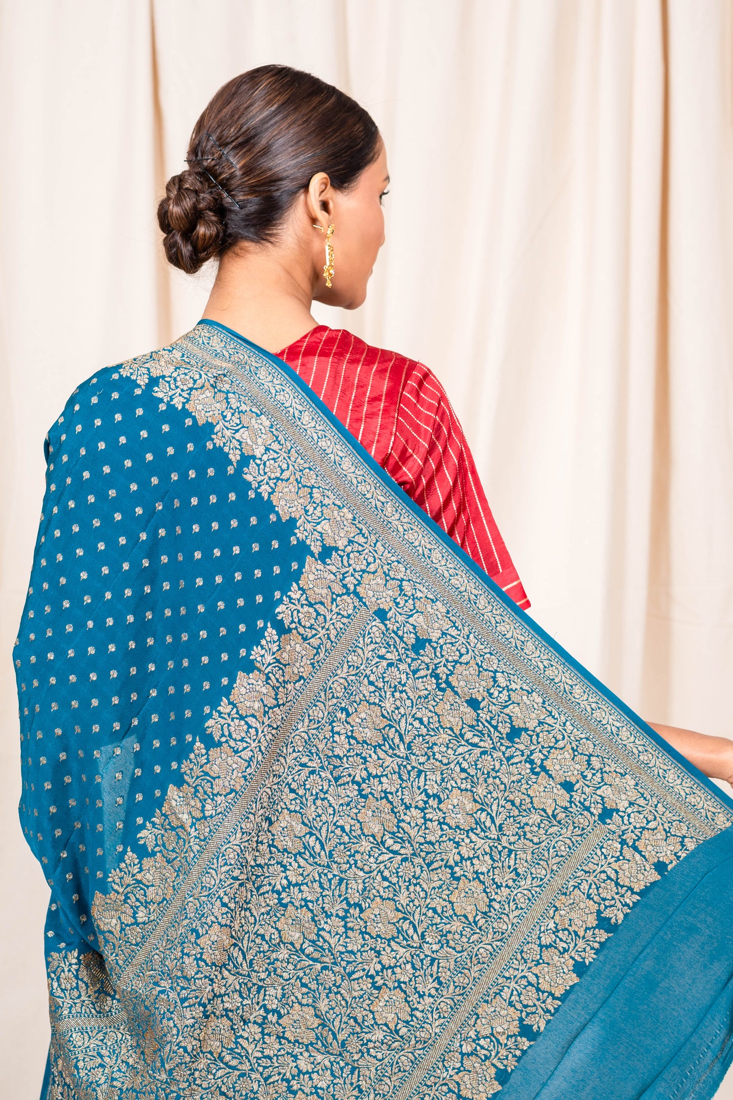 German Blue Banarasee Handwoven Saree