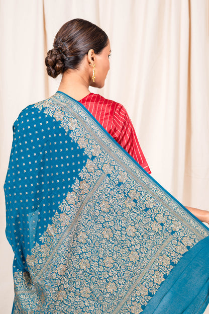 German Blue Banarasee Handwoven Saree