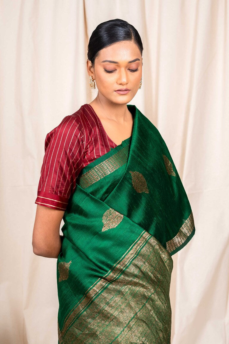 Pink Tussar Silk Handwoven Banaras Saree