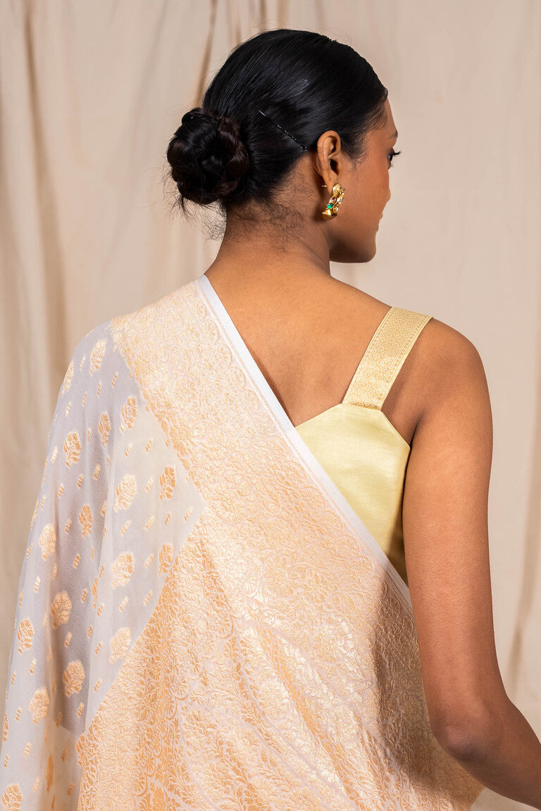 White Khaddi Georgette Handwoven Banaras Saree