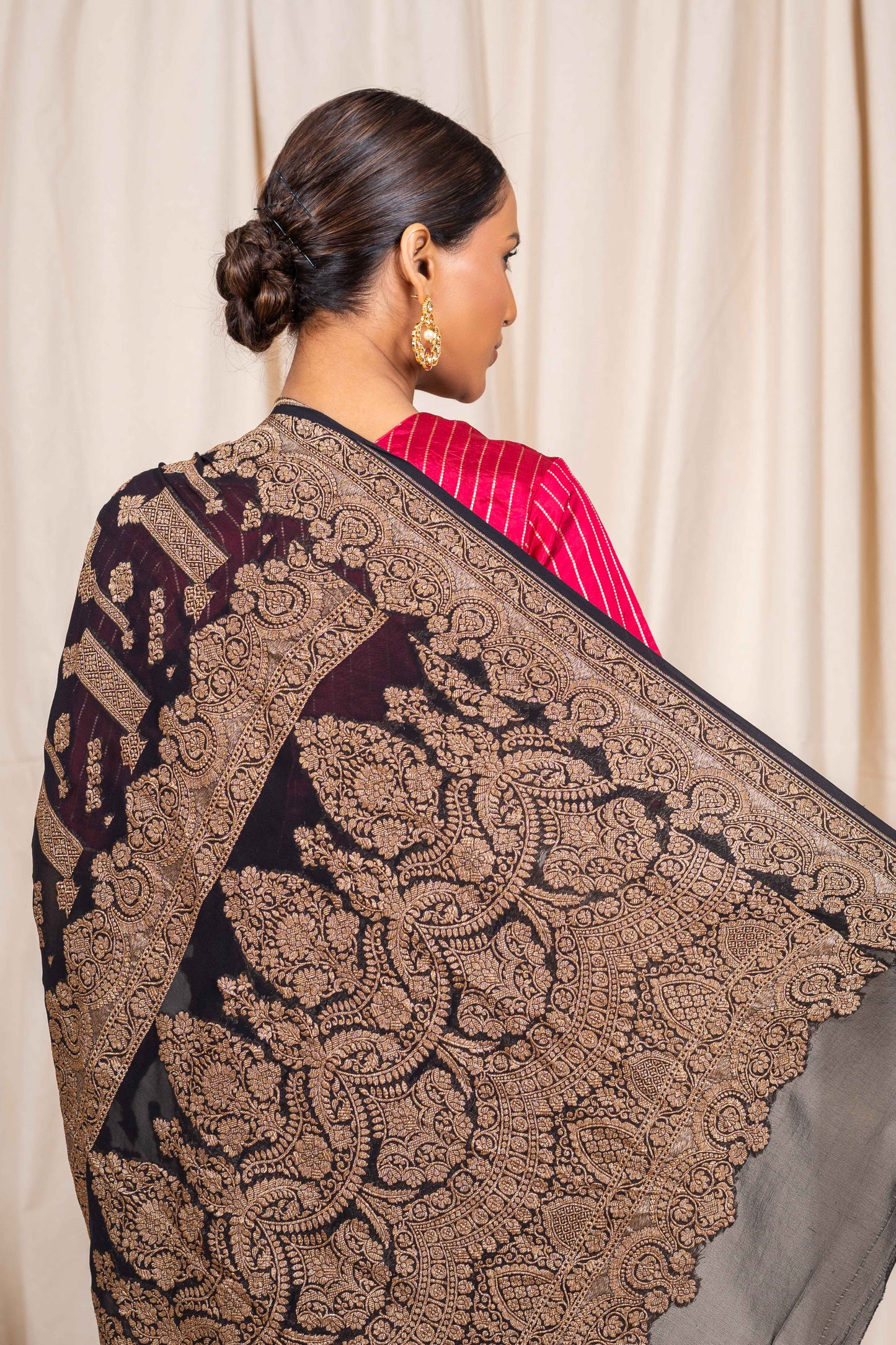 Black Khaddi Georgette Habdwoven Banarasee Saree