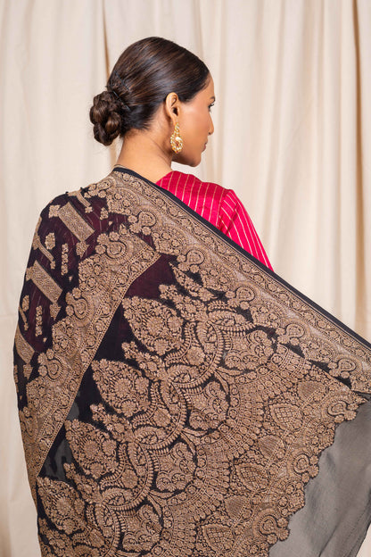 Black Khaddi Georgette Habdwoven Banarasee Saree