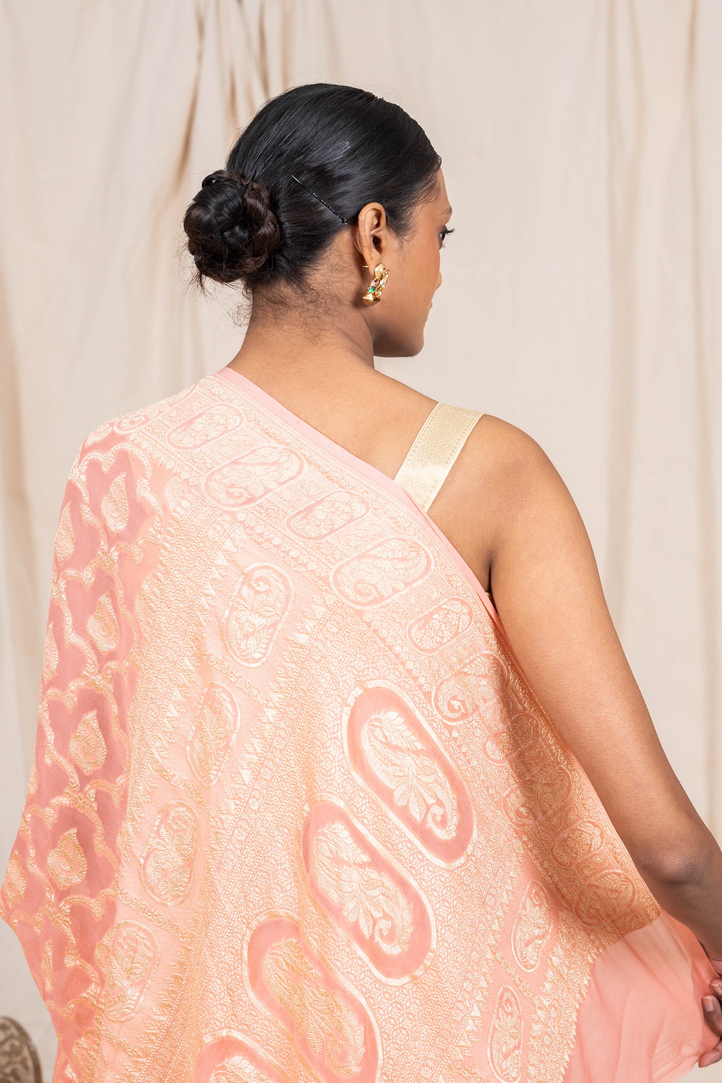Peach Khaddi Georgette Banarasi Saree