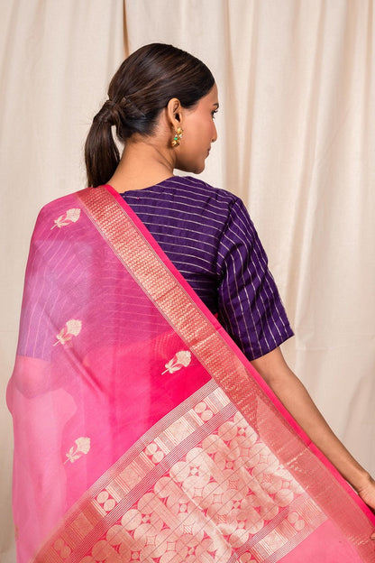 Pink Organza Silk Handwoven Banaras Saree