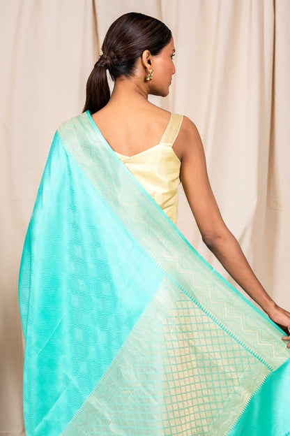 Sea Green Mashru Satin Handwoven Banarasee Saree
