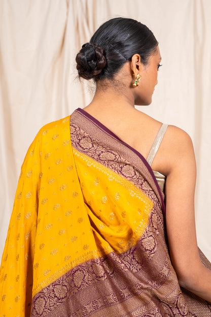 Mustard Gold Crepe Silk Banarasee Saree