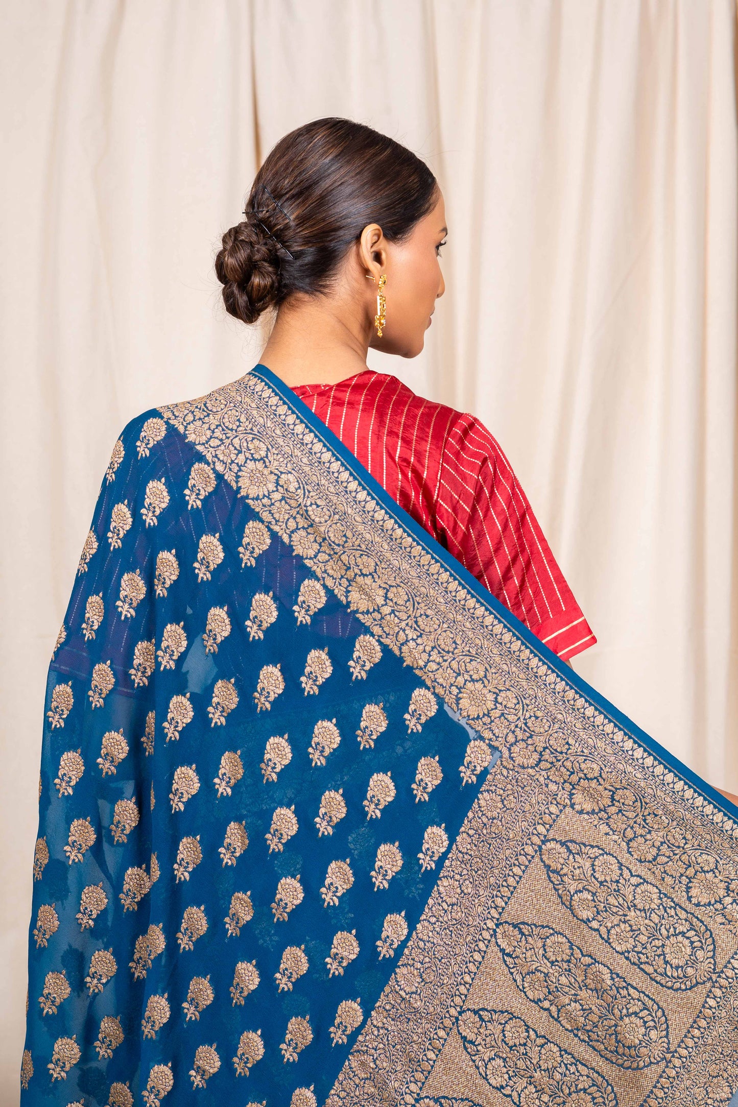 Royal Blue Khaddi Georgette Handwoven Banaras Saree