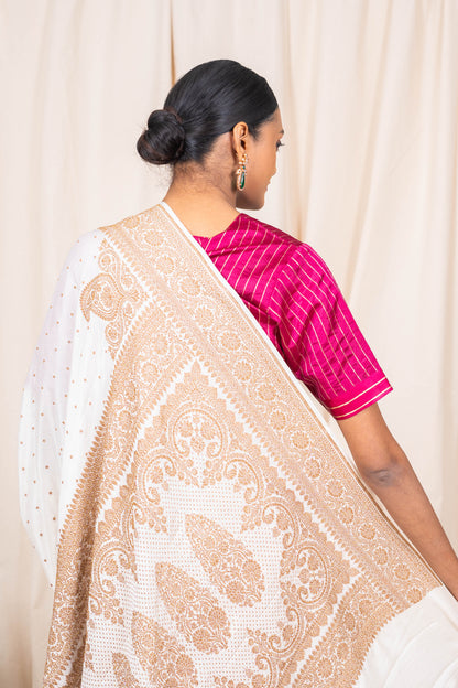 Off White Crepe Silk Banarasi Saree