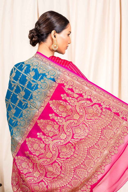 Midnight Blue Khaddi Georgette Handwoven Banaras Saree