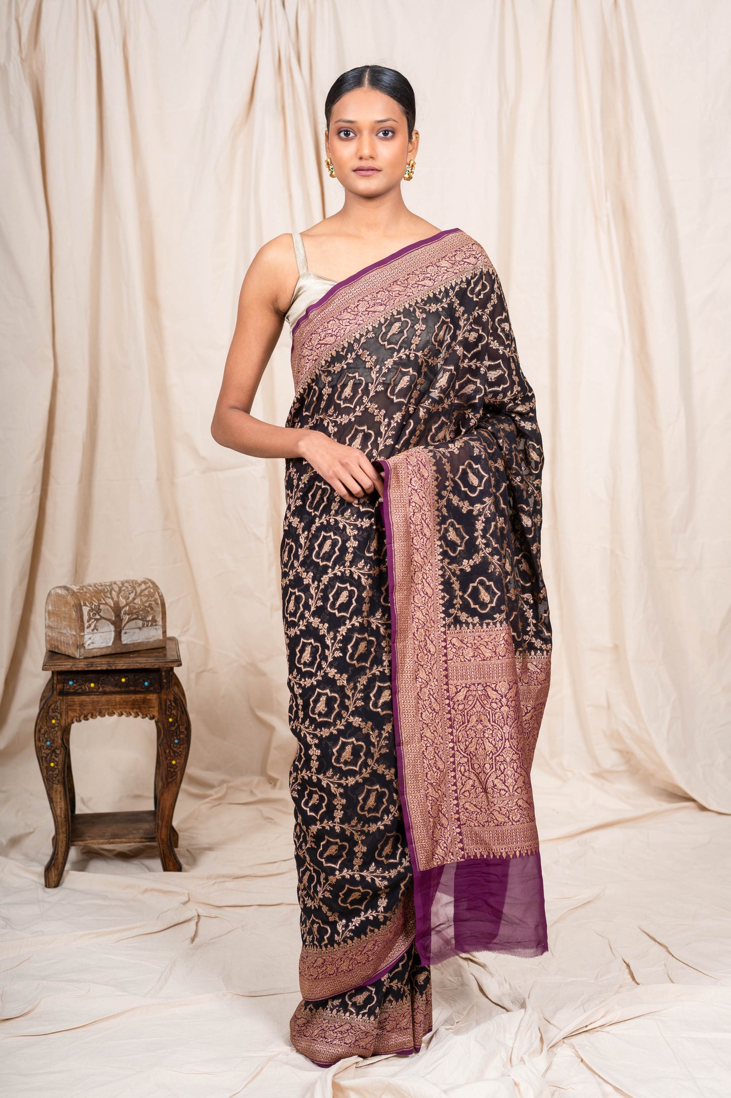 Black Khaddi Georgette Banarasi Saree