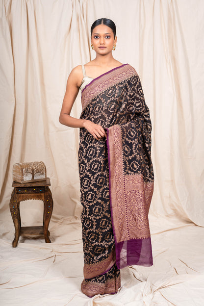 Black Khaddi Georgette Banarasi Saree