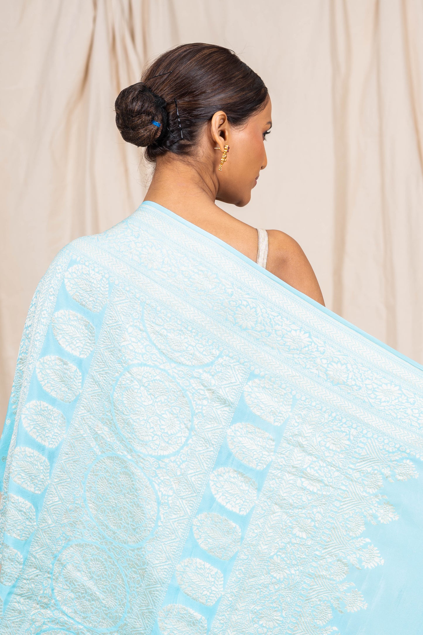 Sky Blue Crepe Silk Banarasee Saree
