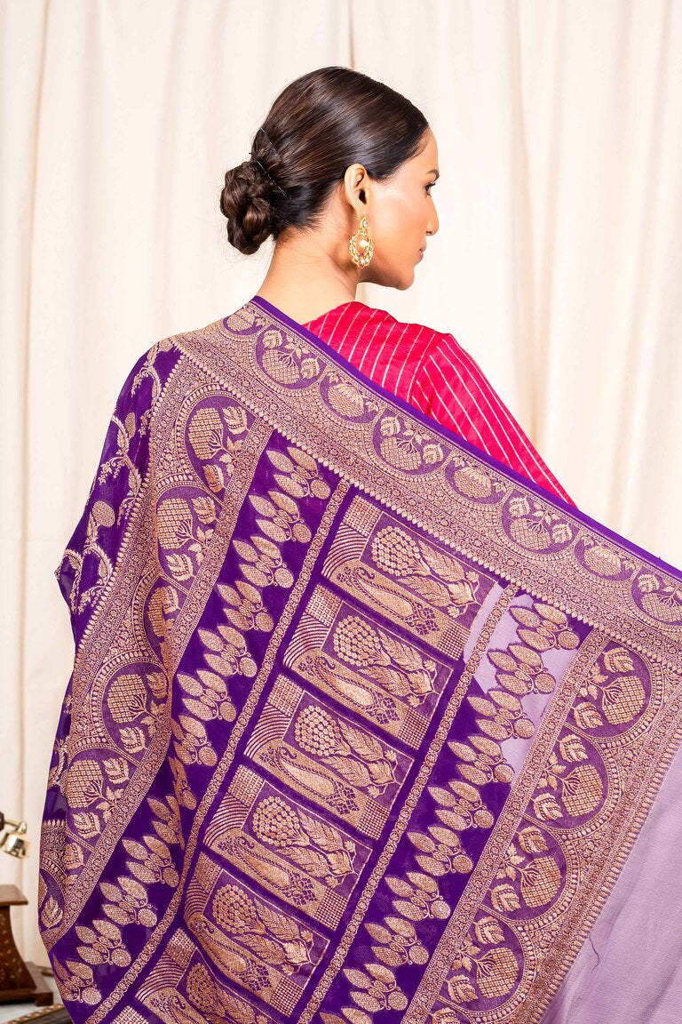 Purple Khaddi Georgette Handwoven Banaras Saree