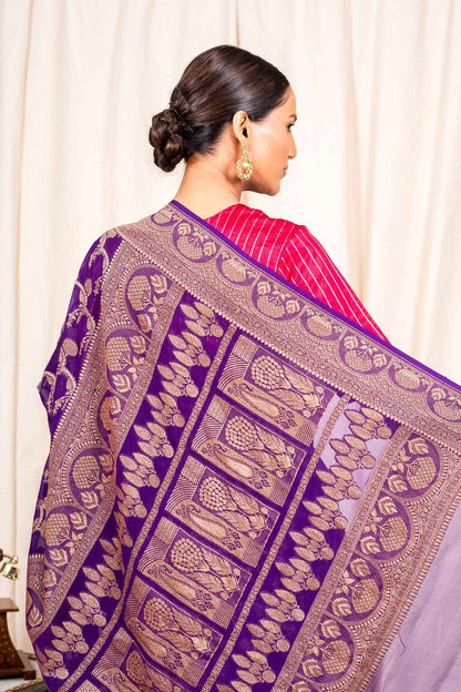 Purple Khaddi Georgette Handwoven Banaras Saree