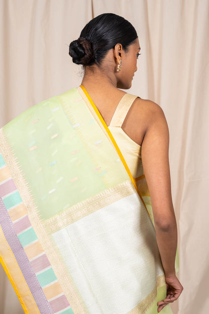 Lime Green Organza Handwoven Banaras Saree