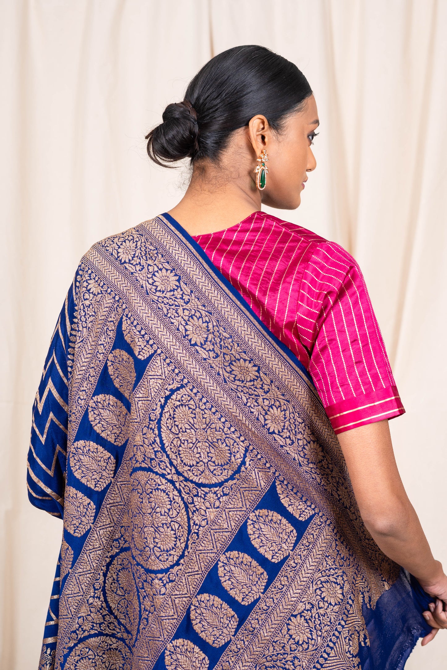 Navy Blue Banarasee Handwoven Saree