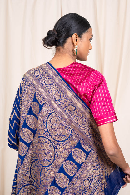 Navy Blue Banarasee Handwoven Saree